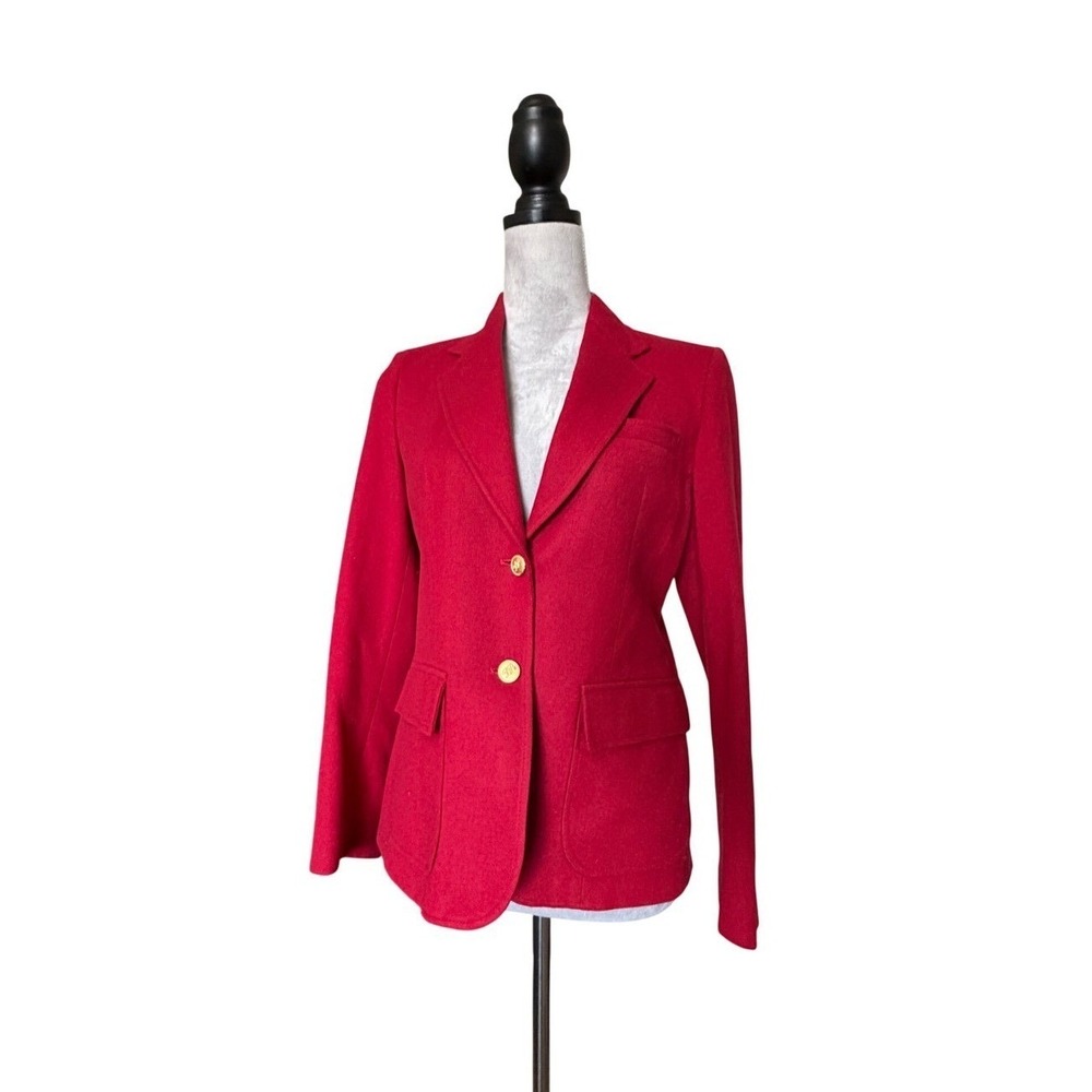 Bretton Place Vintage Red Wool Blazer Gold Buttons Made in USA Size 8